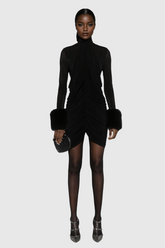 Aelwen Ruch Kürk Bodycon Mini Elbise